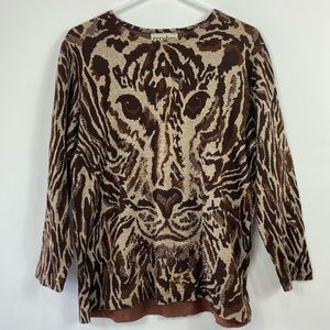 Eccobay Women’s Size Large All Over Print Big Cats Lion Tiger Zoo Nature Shirt
